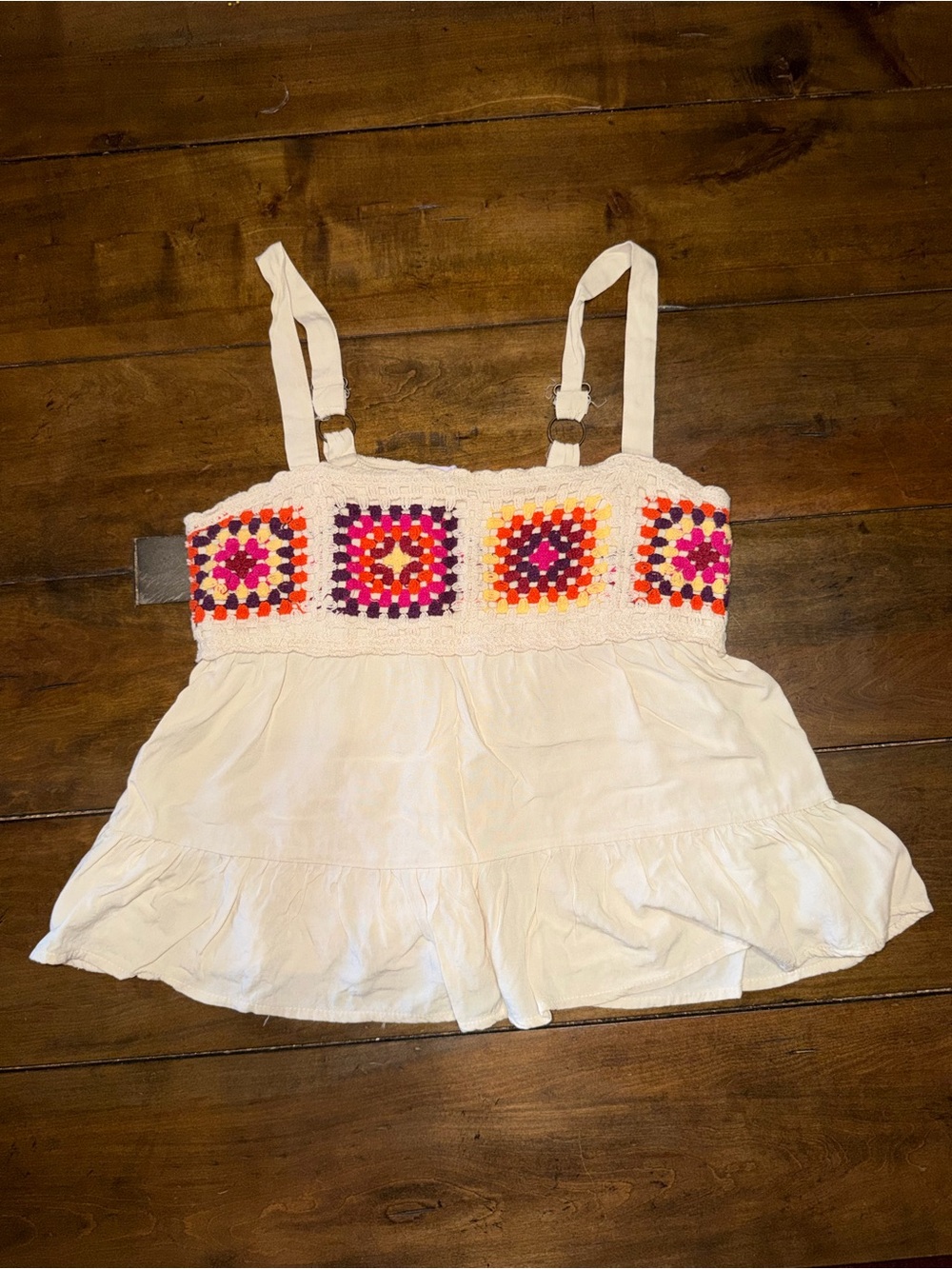 SO Beige Colorful Knit Boho Tank Top